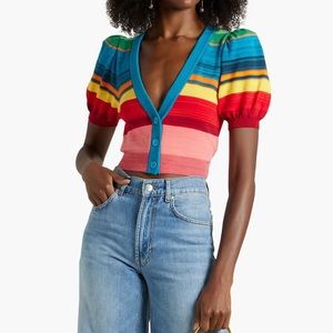 Alice and Olivia Womens Stripe Button-Down Cropped